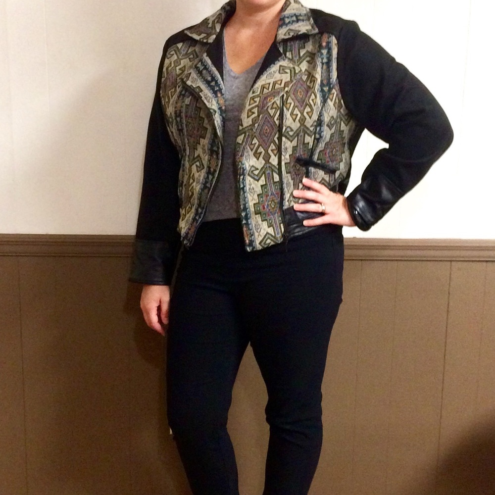Moto jacket tribal Aztec print vegan leather